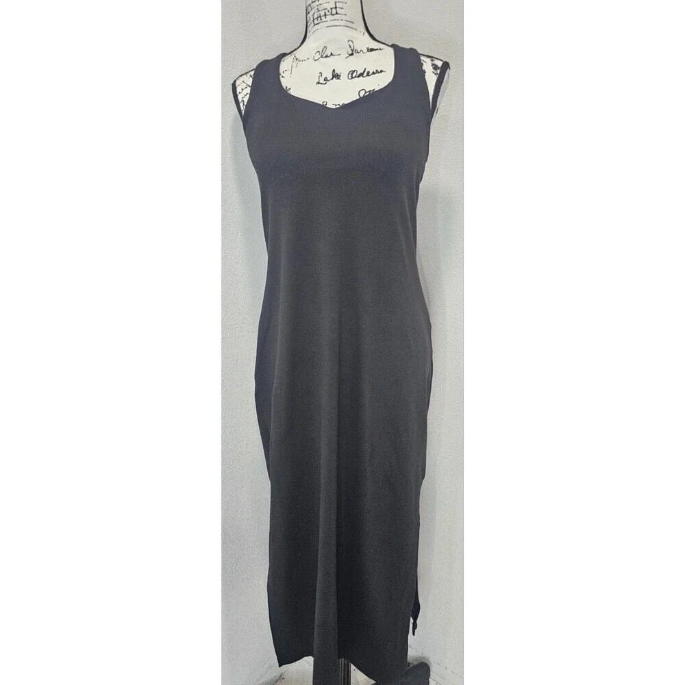 Vuori Halo Racerback Essential Tank Midi Dress Women’s L Black Built In Bra - Picture 3 of 14